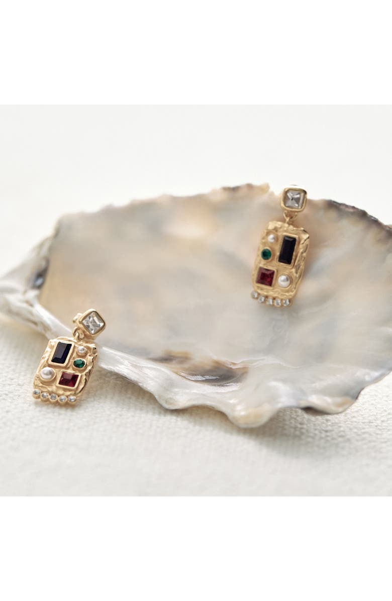 Reiss Skylin Crystal Rectangle Drop Earrings, Alternate, color, Gold Tone/ Multi Crystal