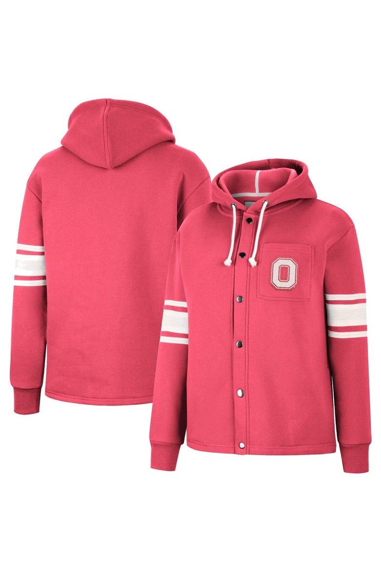 Women's Colosseum Scarlet Ohio State Buckeyes Mia Striped Full-Snap Hoodie Jacket, Main, color, Scarlet