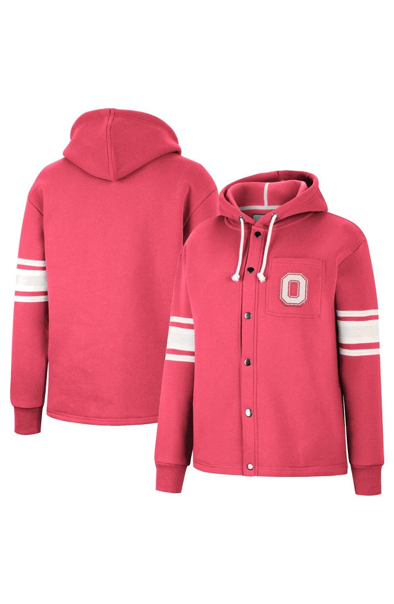 COLOSSEUM Women's Colosseum Scarlet Ohio State Buckeyes Mia Striped Full-Snap Hoodie Jacket, Main, color, Scarlet
