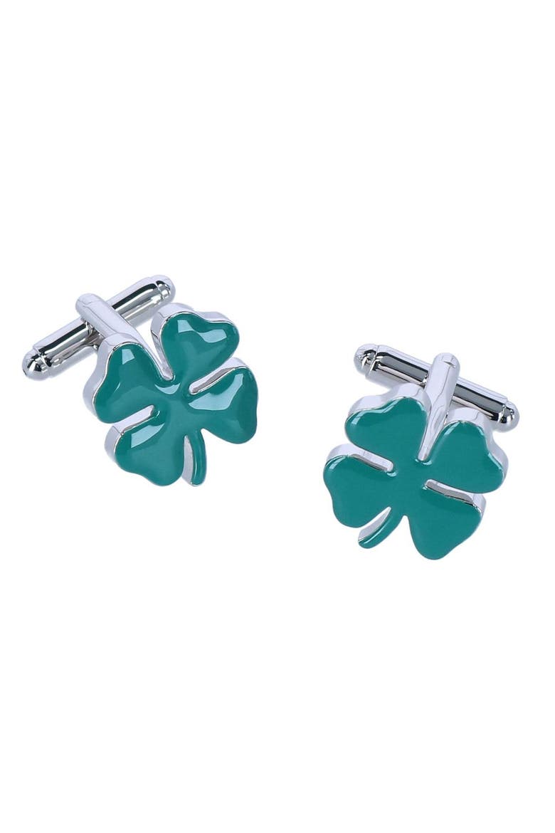 Shay Shamrock Novelty Cufflinks and Lapel Pin Set, Alternate, color, Green