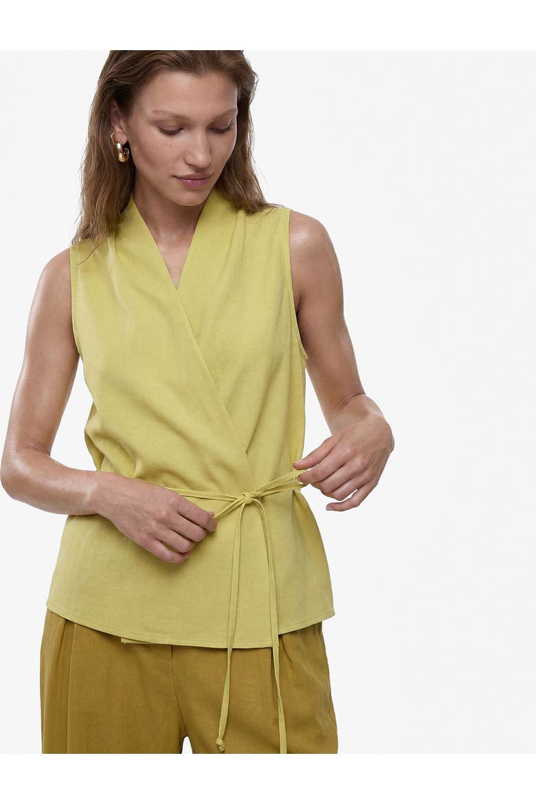Linen Blend Halter Neck Wrap Blouse with Tie, Alternate, color, GREEN