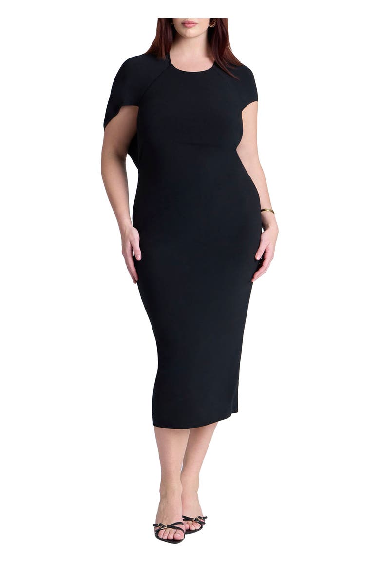 ELOQUII Cutout Back Midi Dress, Main, color, Black Onyx