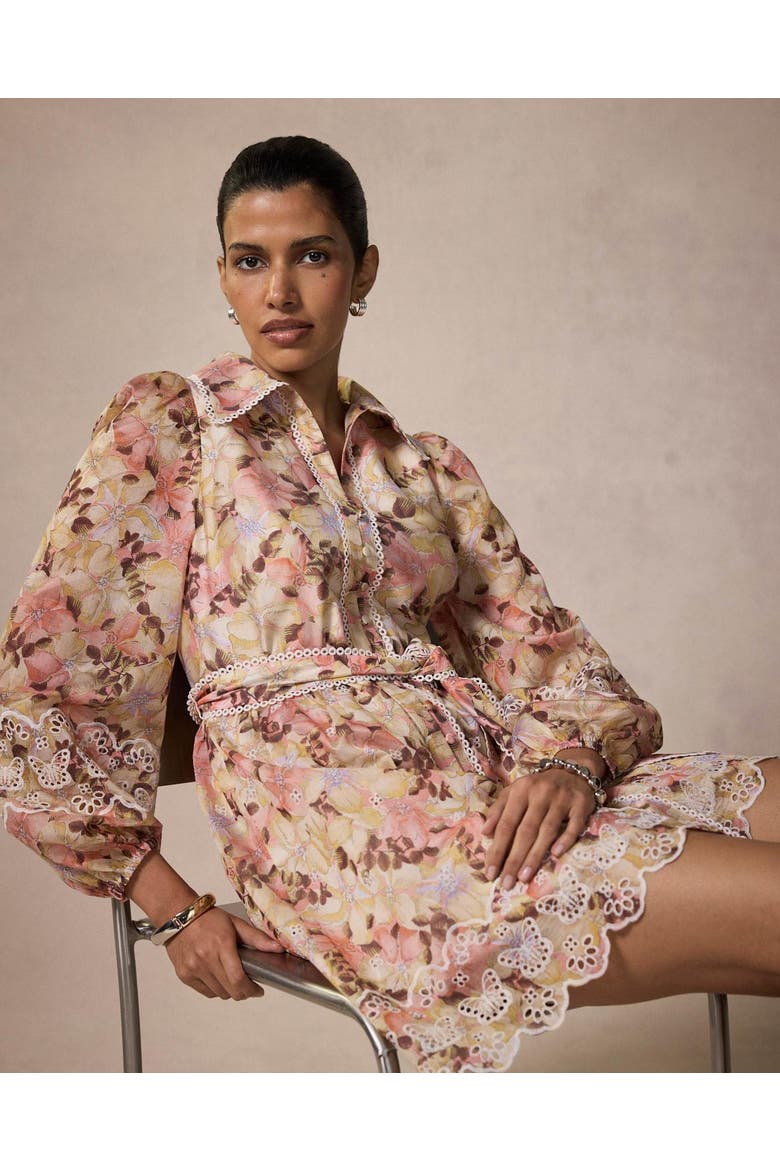 Floral Print Scallop Hem Mini Dress, Alternate, color, Light Pink