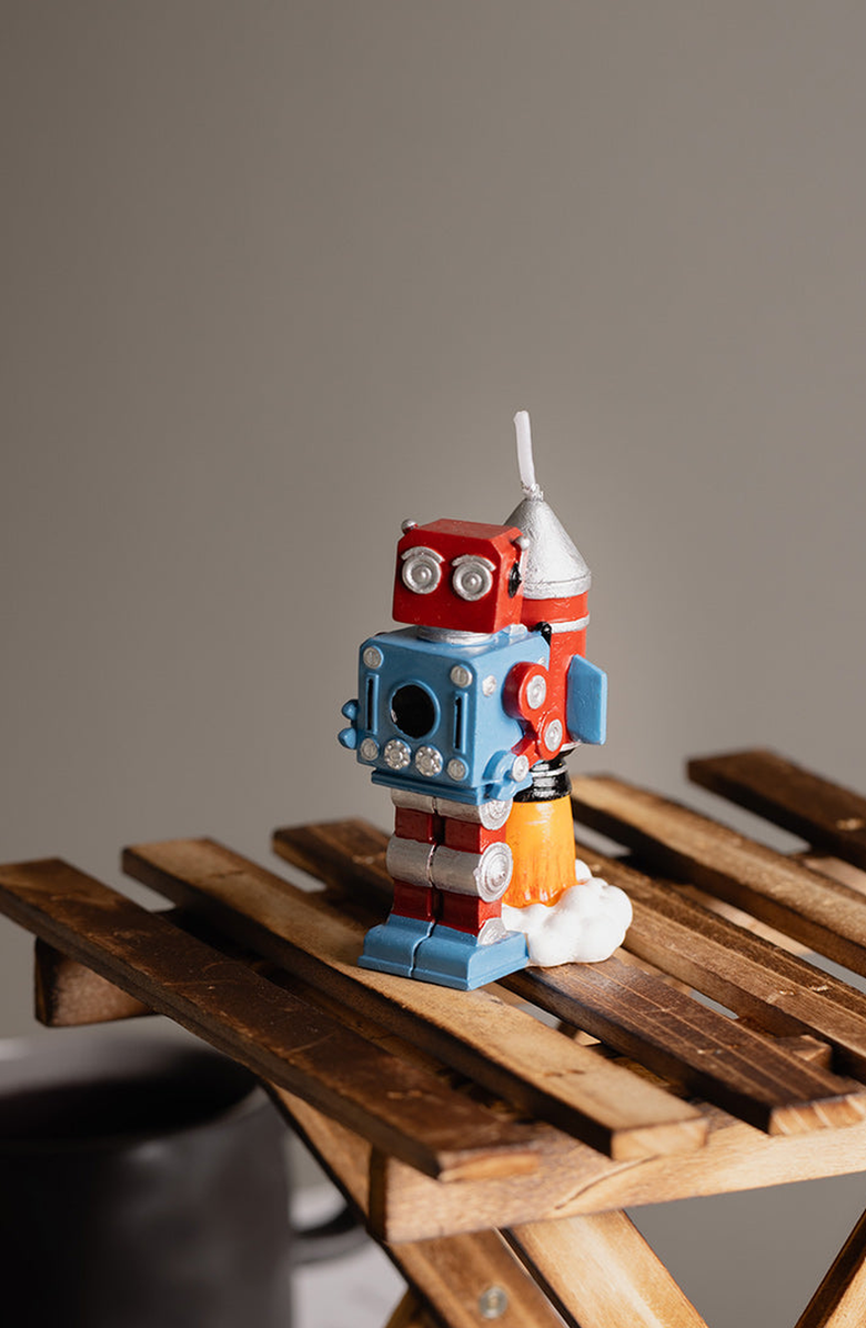 Southlake gifts Vintage Robot Birthday Candle, Alternate, color, Red / Blue / Silver