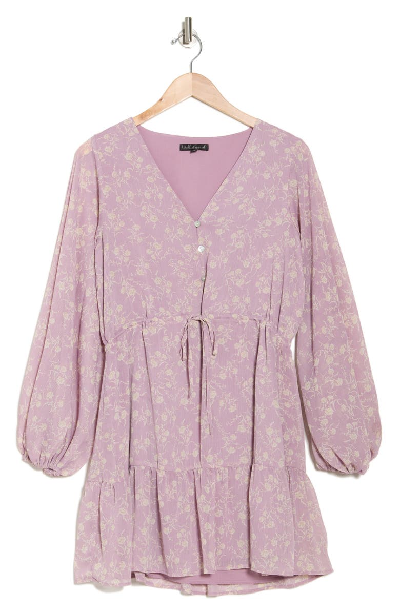 WISHLIST Floral Button Front Long Sleeve Tiered Minidress, Alternate, color, Lavender Print