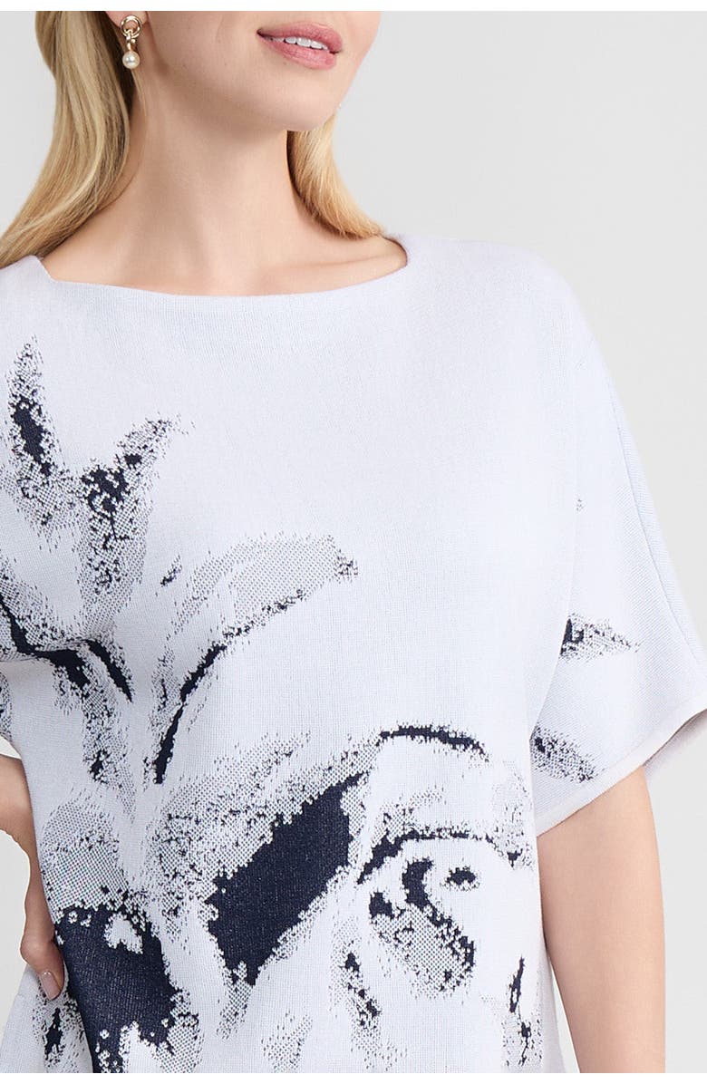 Ming Wang Abstract Print Soft Knit Tunic, Alternate, color, White/Indigo