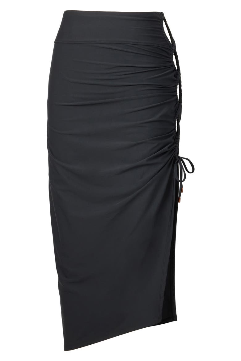 Block Party Ruched Side Tie Convertible Cover-Up Maxi Skirt, Alternate, color, BLACK