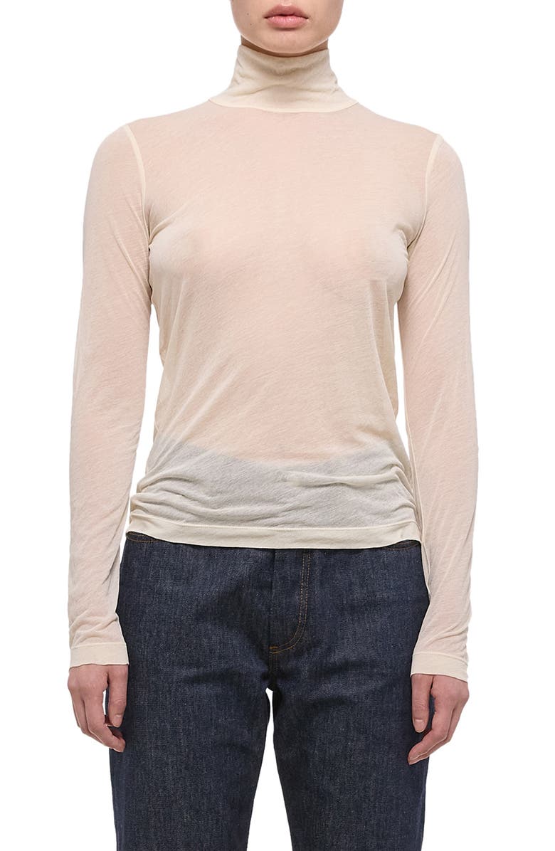 Helmut Lang Two Way Sheer Turtleneck Top, Main, color, Vanilla
