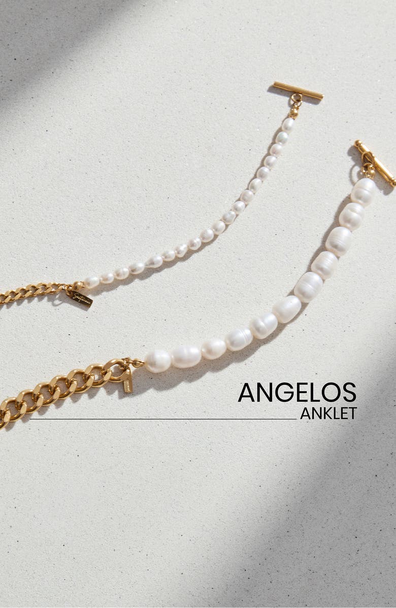 st. Moran Angelos Freshwater Pearl & Curb Chain Anklet, 8mm, Alternate, color, White