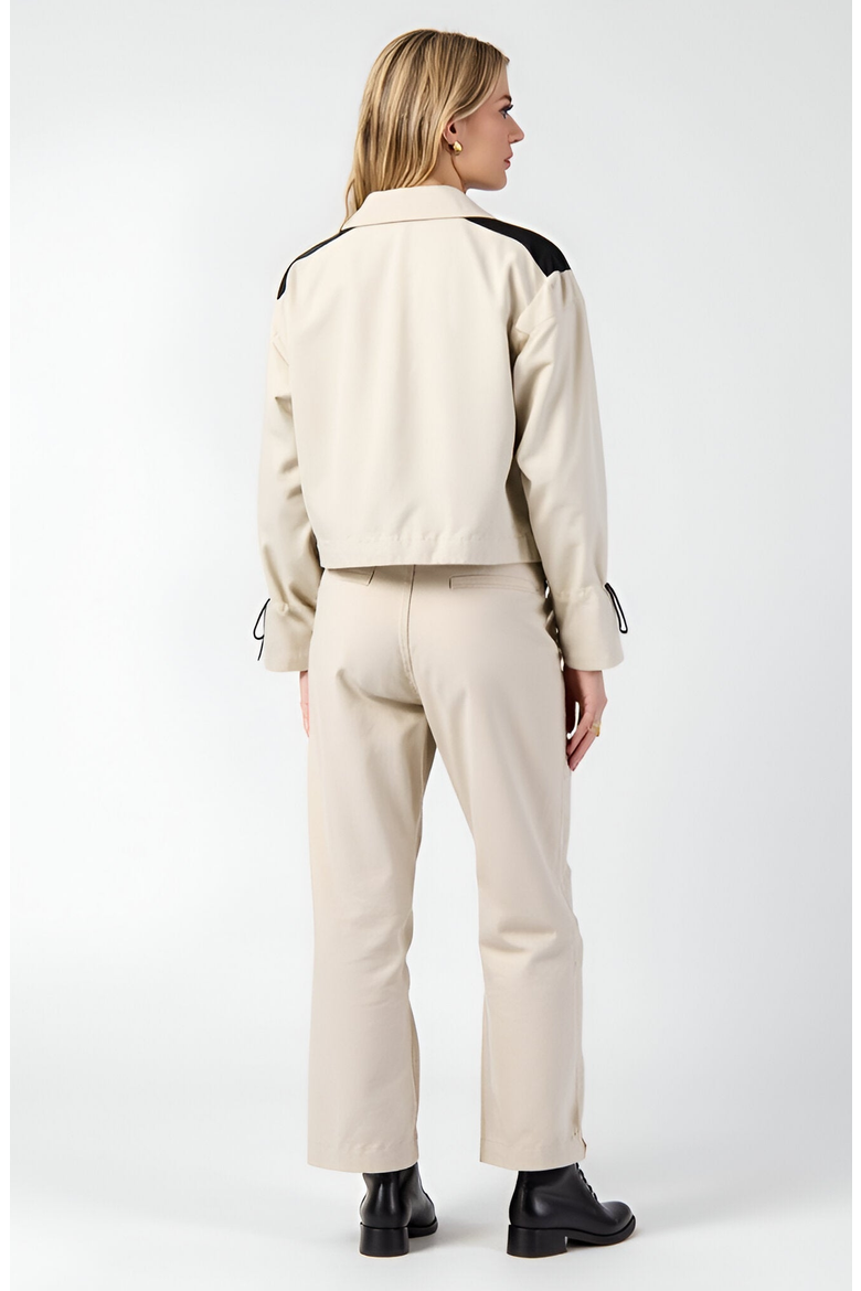 Cropped Zip-Up Jacket with Contrast Pockets, Alternate, color, Beige