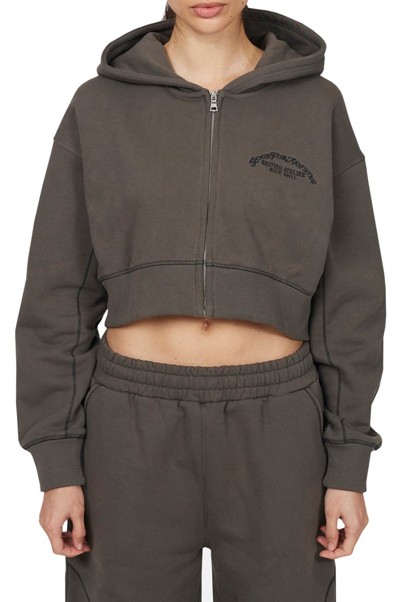 Coverlock Vintage  Crop Zip Hoodie, Main, color, Gunmetal