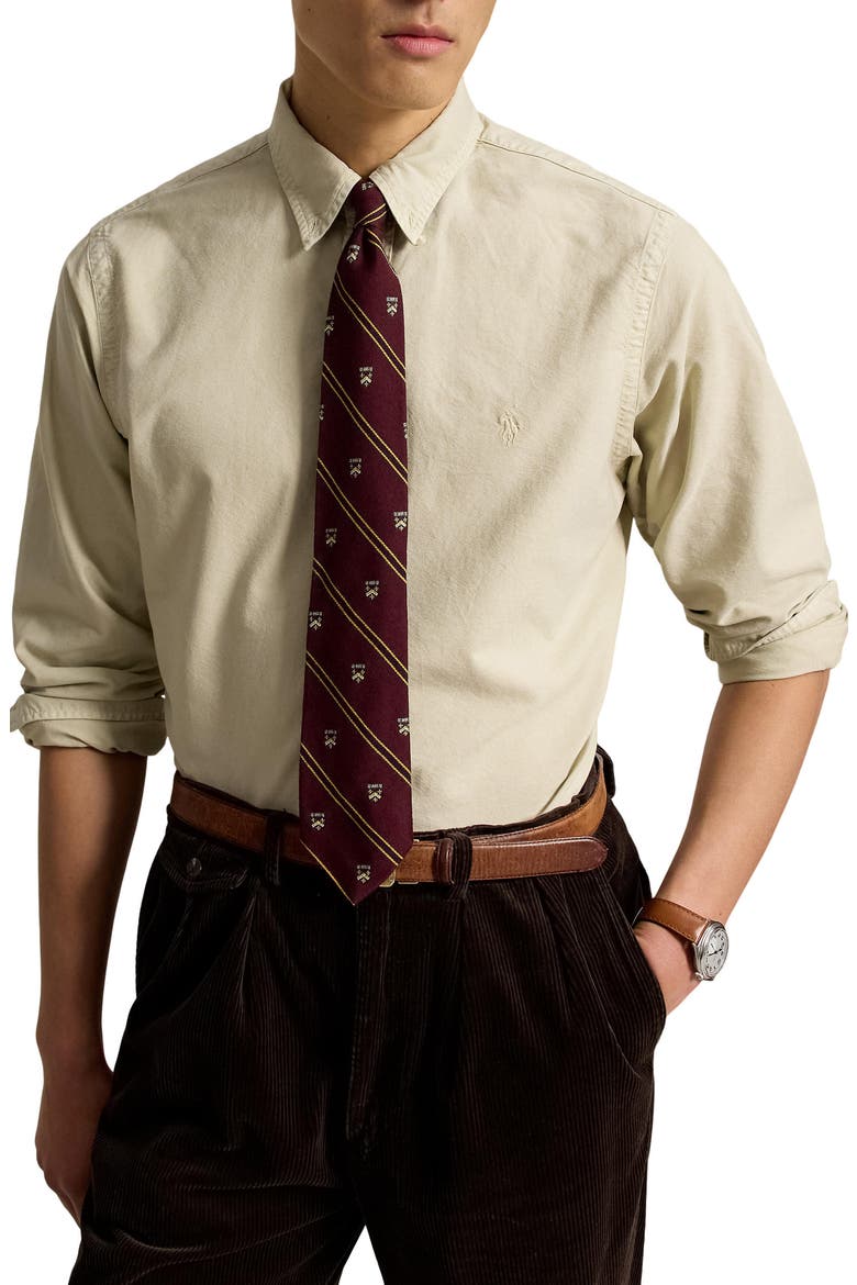 Garment-Dyed Long Sleeve Oxford Shirt, Main, color, BEIGE