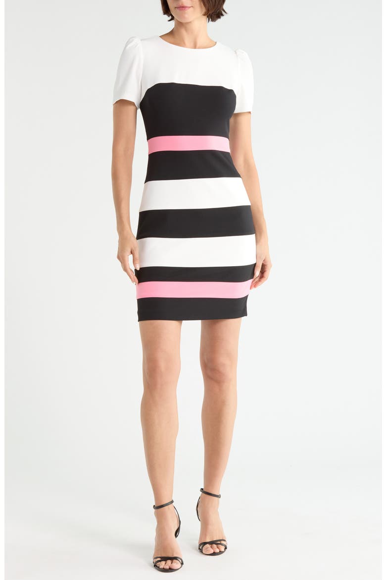 Short Sleeve Colorblock Sheath Dress, Main, color, IVO/BLK/PEONY
