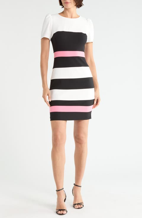 Short Sleeve Colorblock Sheath Dress