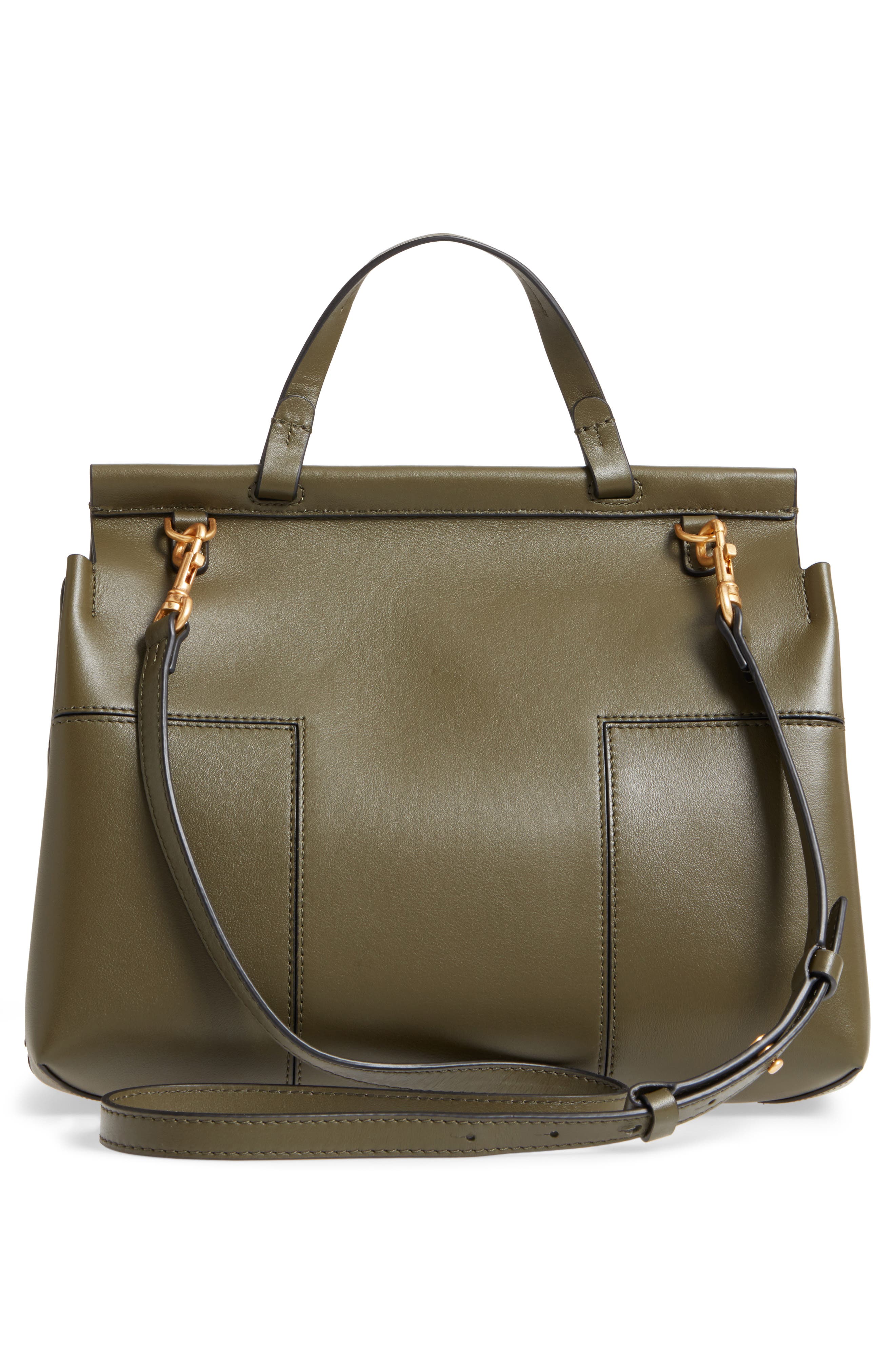 Tory Burch Block-T Studded Leather Top Handle Satchel, Alternate, color, 