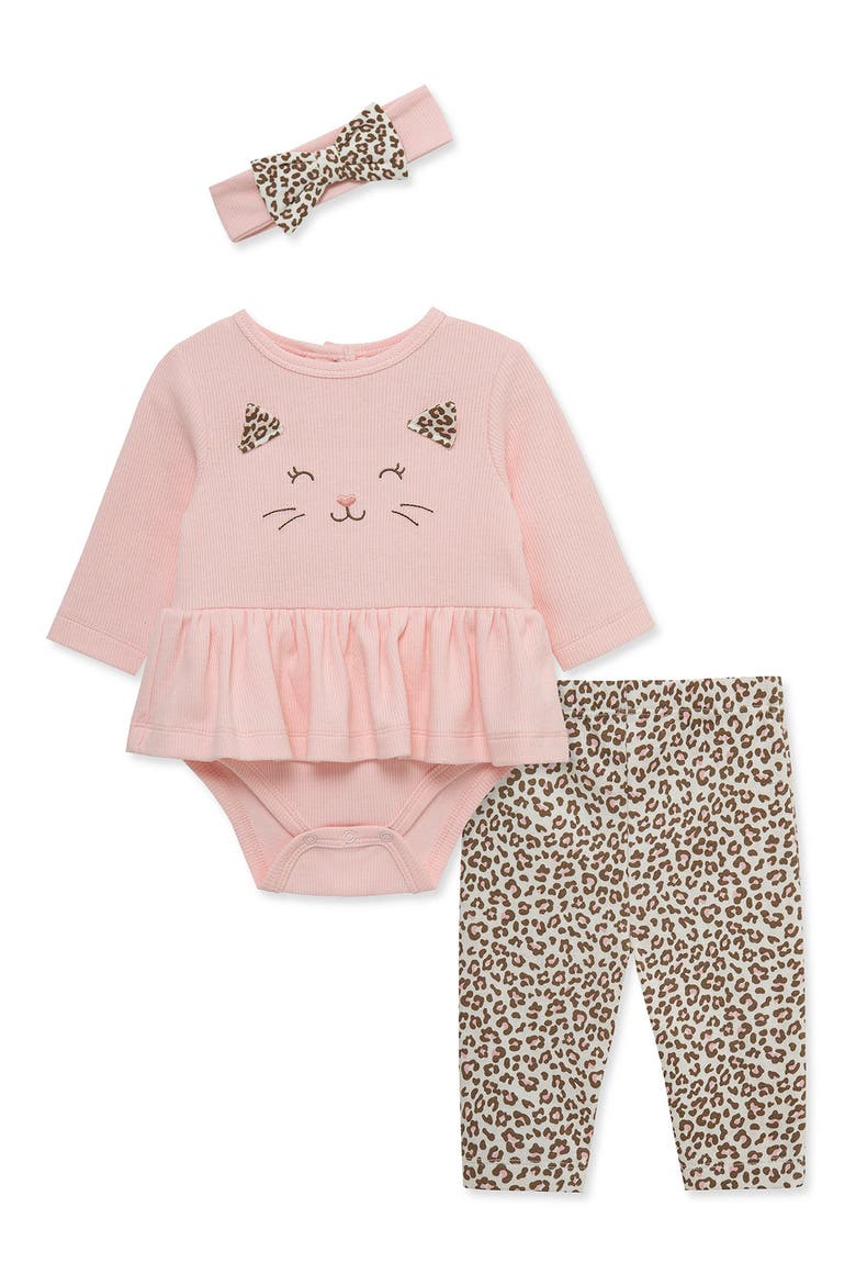 Rib Ruffle Bodysuit, Leggings & Head Wrap Set, Main, color, PINK