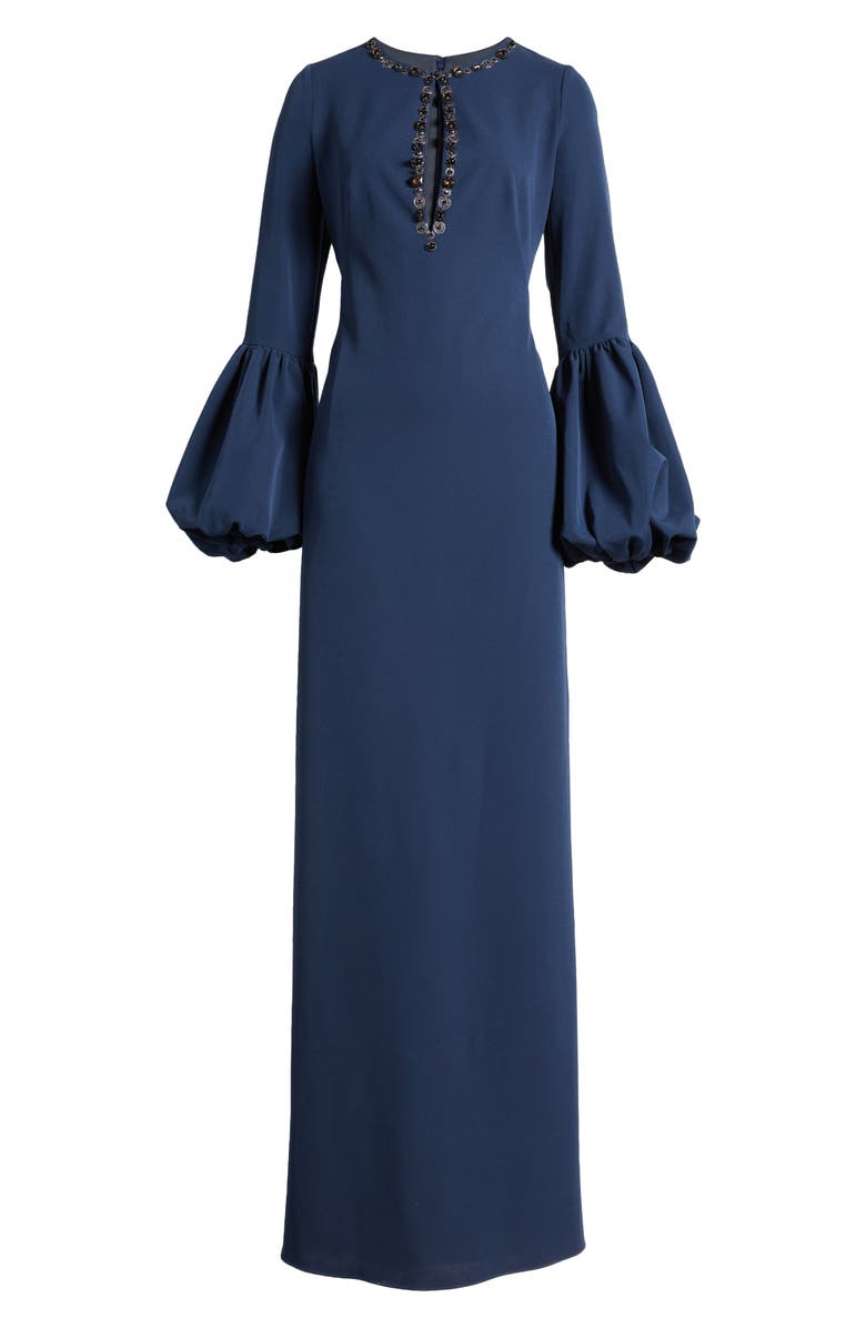 Marchesa Notte Embellished Long Sleeve Crepe Gown, Alternate, color,