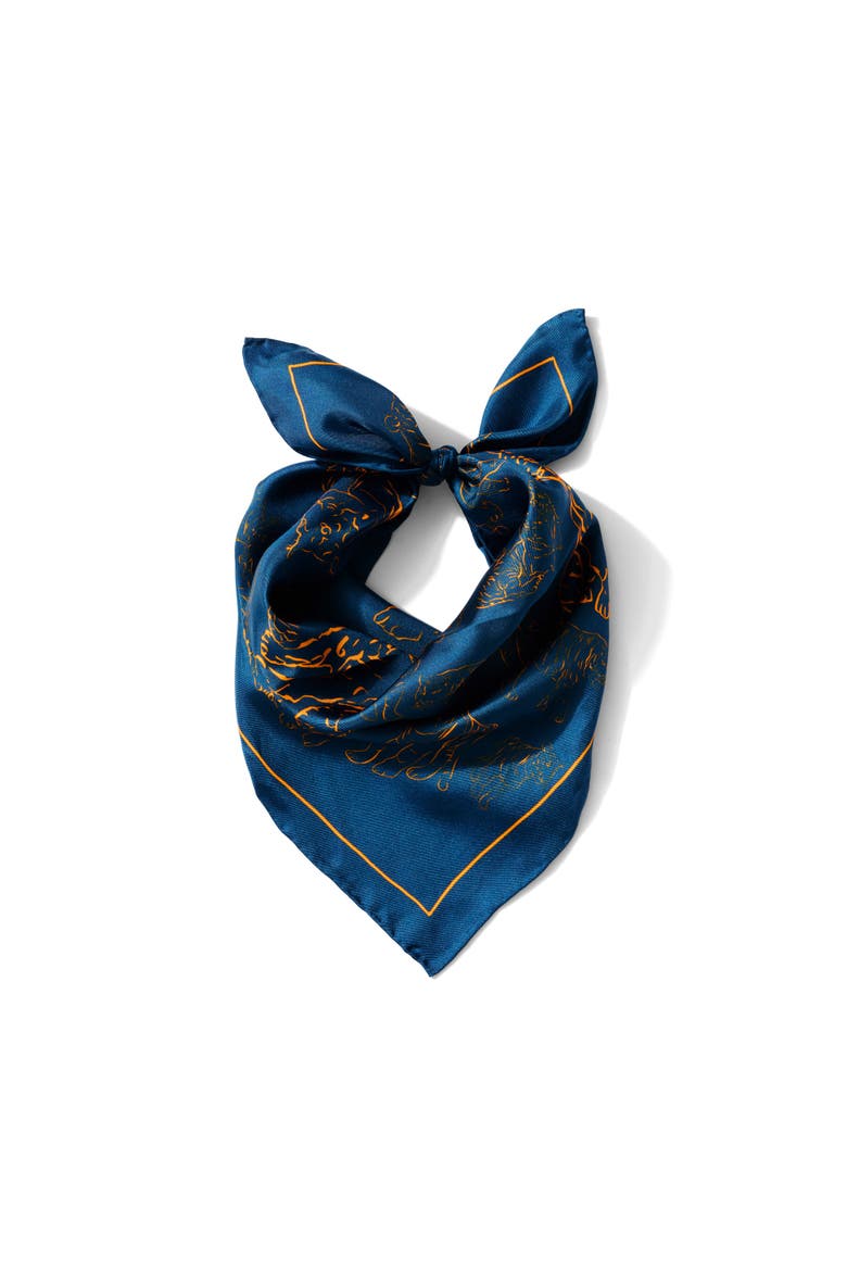 Tiger Outline Silk Twill Bandana, Main, color, Navy