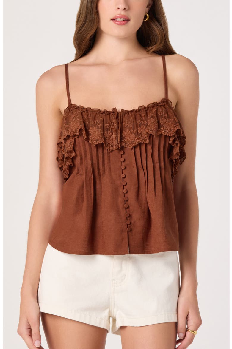 Nellie Lace Trim Pintucked Tank, Main, color, RUST BROWN