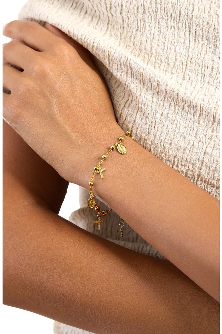 Medallion & Cubic Zirconia Cross Charm Bracelet, Alternate, color, GOLD