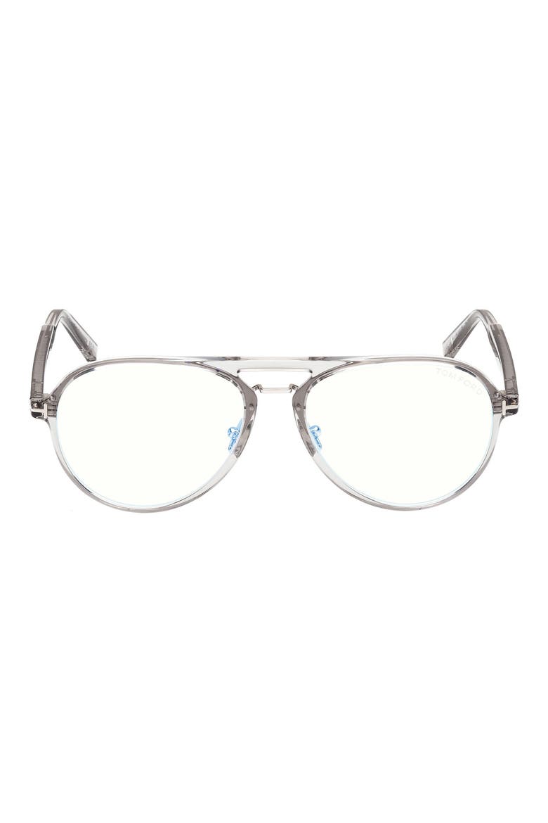 57mm Pilot Blue Light Blocking Optical Glasses, Main, color, LIGHT GREY / T LOGO