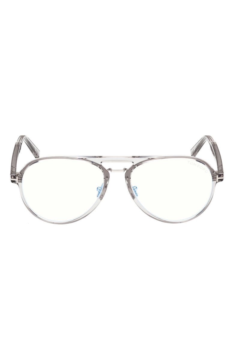 TOM FORD 57mm Pilot Blue Light Blocking Optical Glasses, Main, color, Light Grey / T Logo