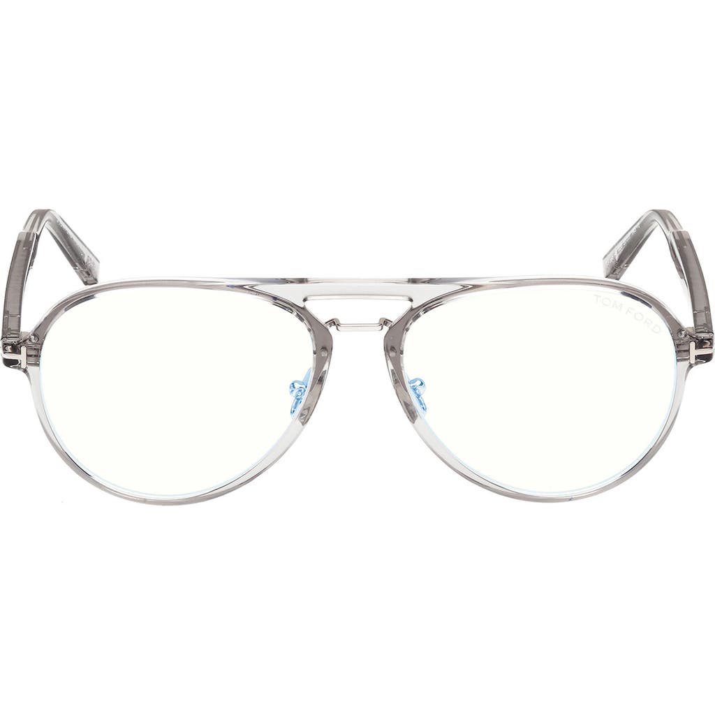 Tom Ford 57mm Pilot Blue Light Blocking Optical Glasses In Light Grey/t Logo