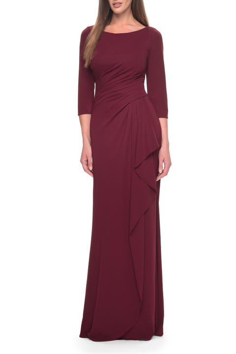 Chic Long Evening Gown with High Neck and Ruffle Detail