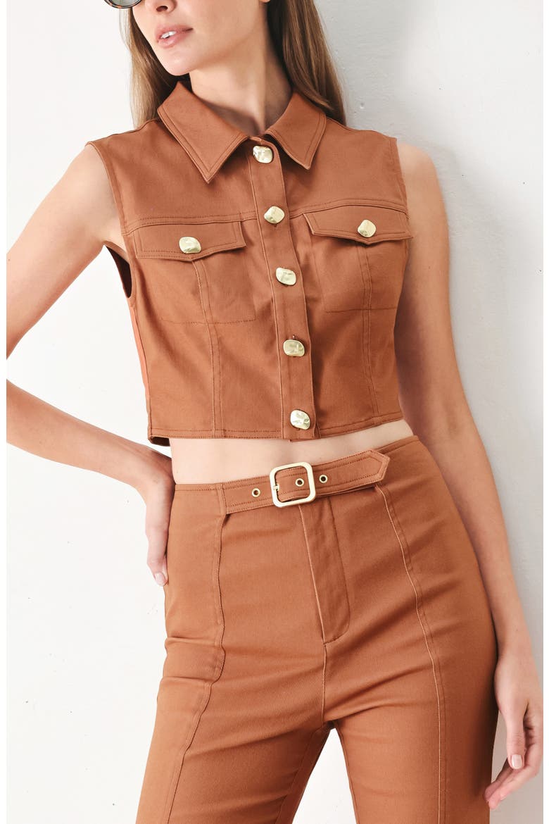 Cropped Button-Up Shirt, Alternate, color, TERRACOTTA