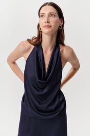 Exquise Tasha Cowl Neck Halter Tie Satin Blouse