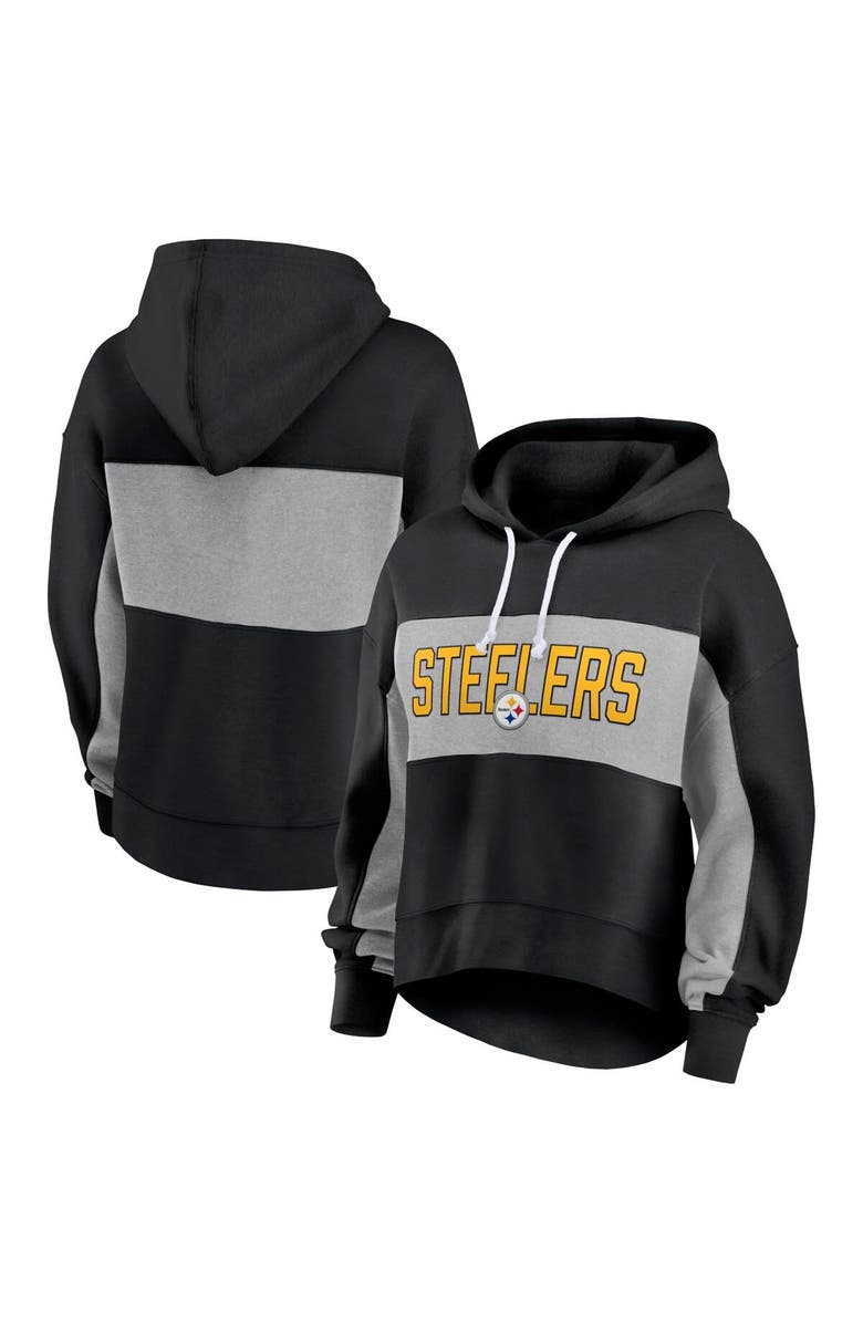 FANATICS Women's Fanatics Branded  Black Pittsburgh Steelers Filled Stat Sheet Lighweight Modest Crop Hoodie, Main, color, 