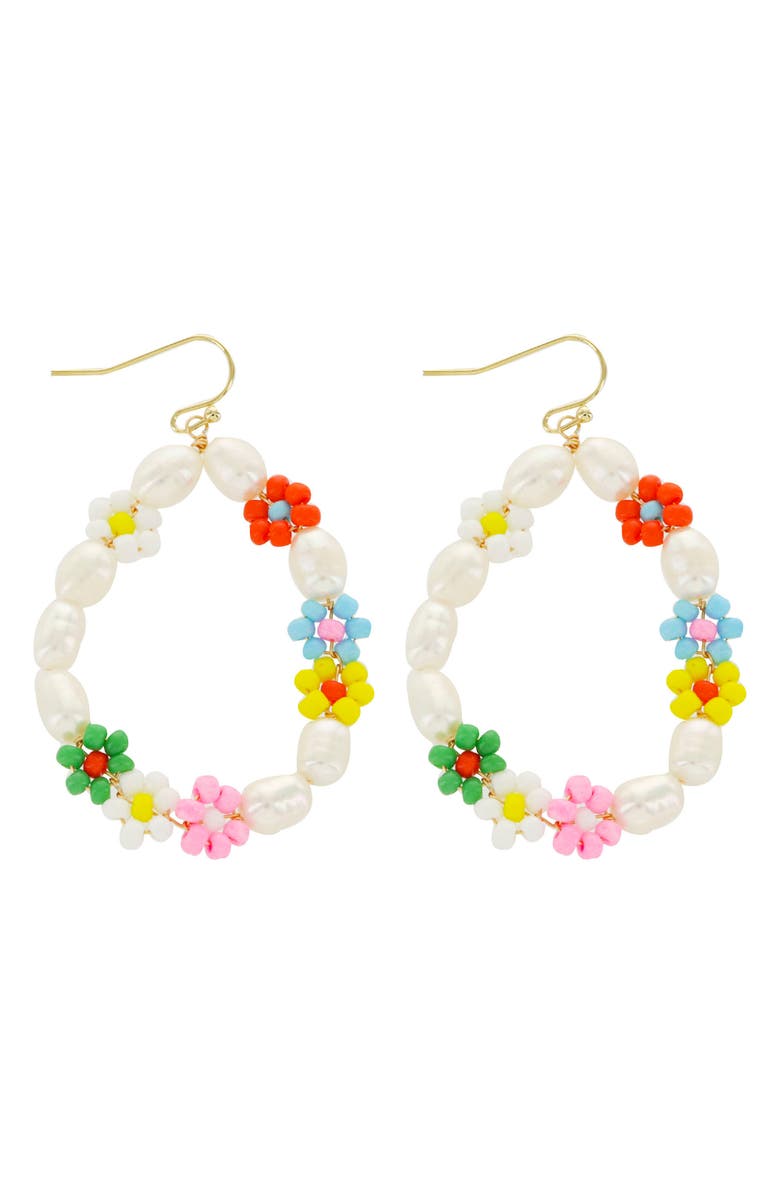 Panacea Flower & Cultured Pearl Drop Earrings, Main, color, Ivory Multi