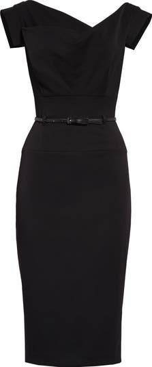 Black Halo Jackie Belted Stretch Gabardine Sheath Dress Nordstrom