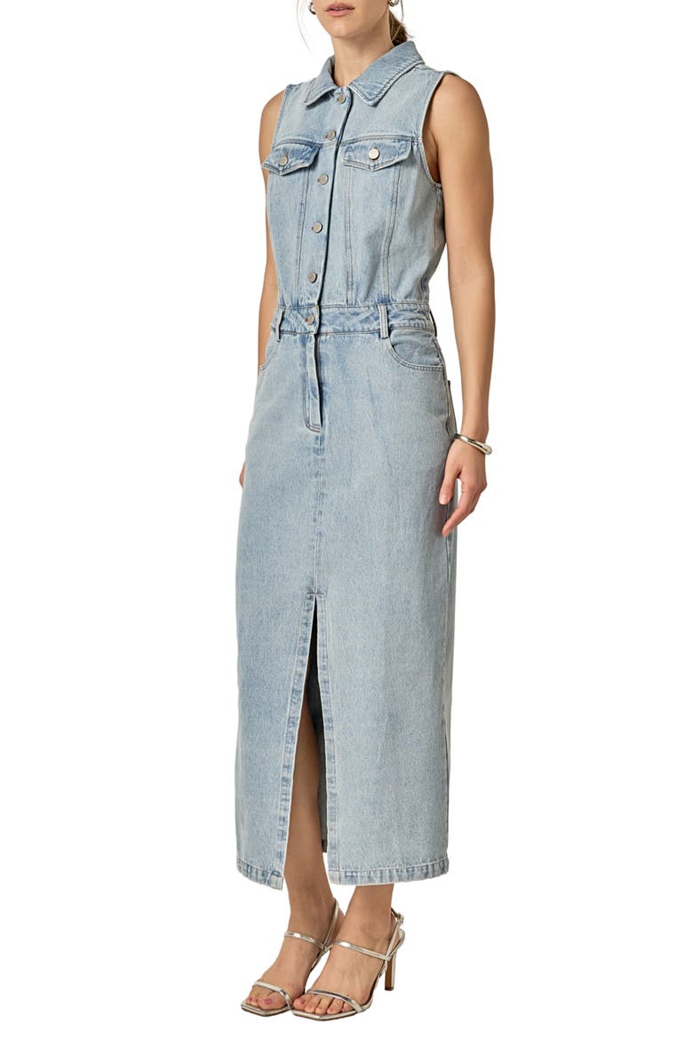 Sleeveless Denim Maxi Dress, Alternate, color, LIGHT BLUE