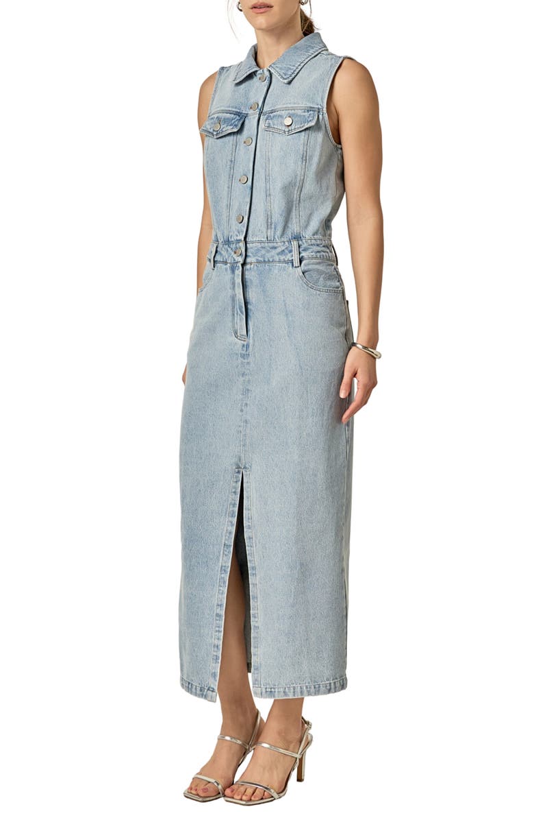 English Factory Sleeveless Denim Maxi Dress, Alternate, color, Light Blue