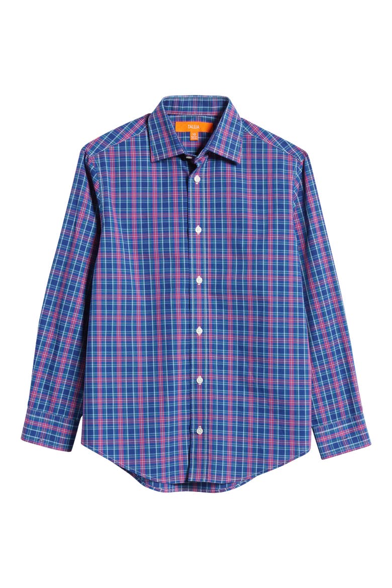 Kids' Plaid Button-Up Shirt, Main, color, NAVY/ FUCHSIA