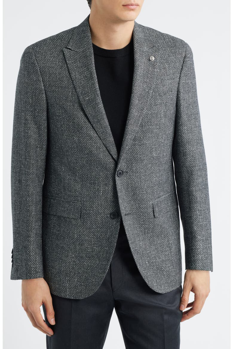Rawdon Slim Fit Black Mélange Wool & Linen Peak Lapel Sport Coat, Alternate, color, BLACK WHITE