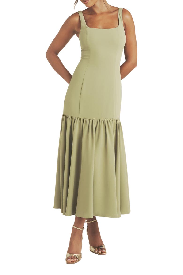 Square Neck Drop Hem Midi Dress, Alternate, color, Sage