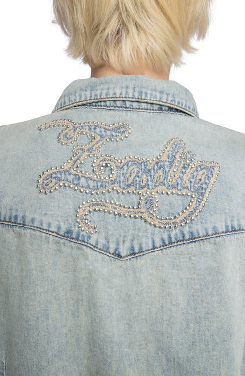 Zadig & Voltaire Saby Studded Denim Button-up Shirt In Blue