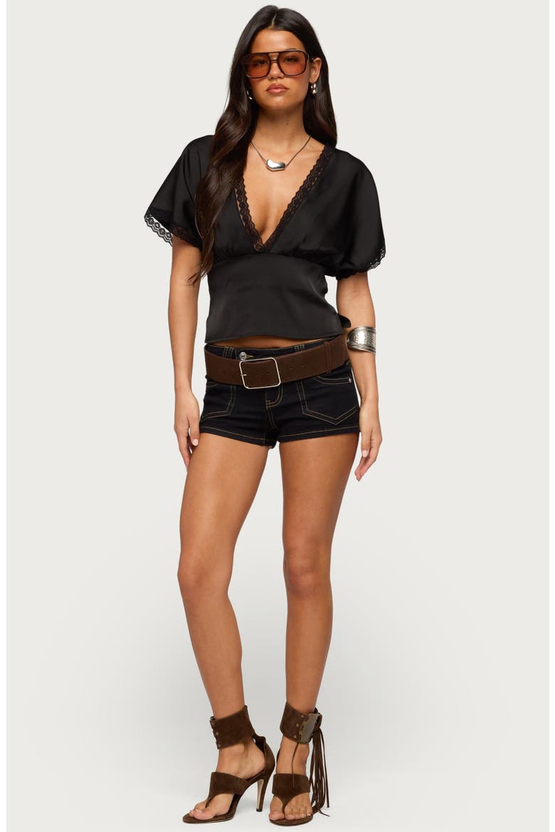 Ihara Lacey Cinched Waist Top, Alternate, color, BLACK