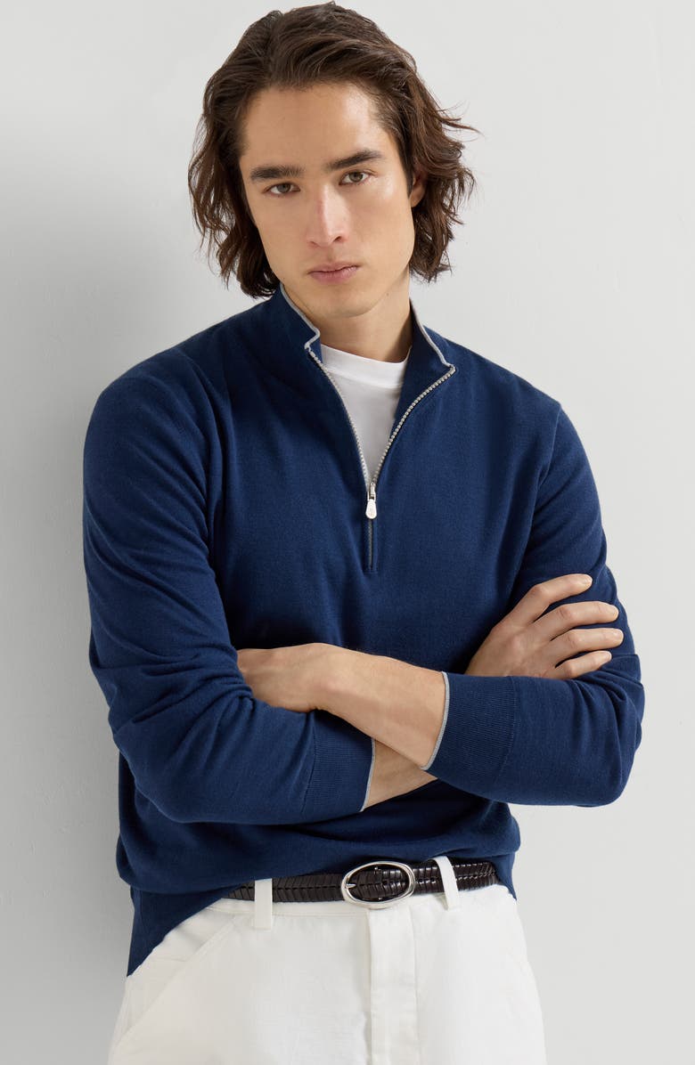 Brunello Cucinelli Cotton and cashmere lightweight sweater, Alternate, color, Avio Blue