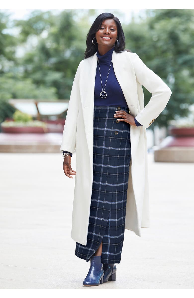 Jessica London Side-Button Wool Skirt, Alternate, color, Grey Herringbone