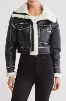 Vigoss Faux Shearling Lined Faux Leather Crop Jacket