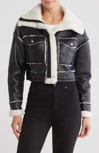 Vigoss Faux Shearling Lined Faux Leather Crop Jacket