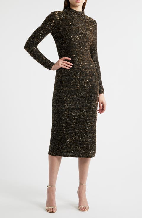 The Angelina Sequin Long Sleeve Midi Dress