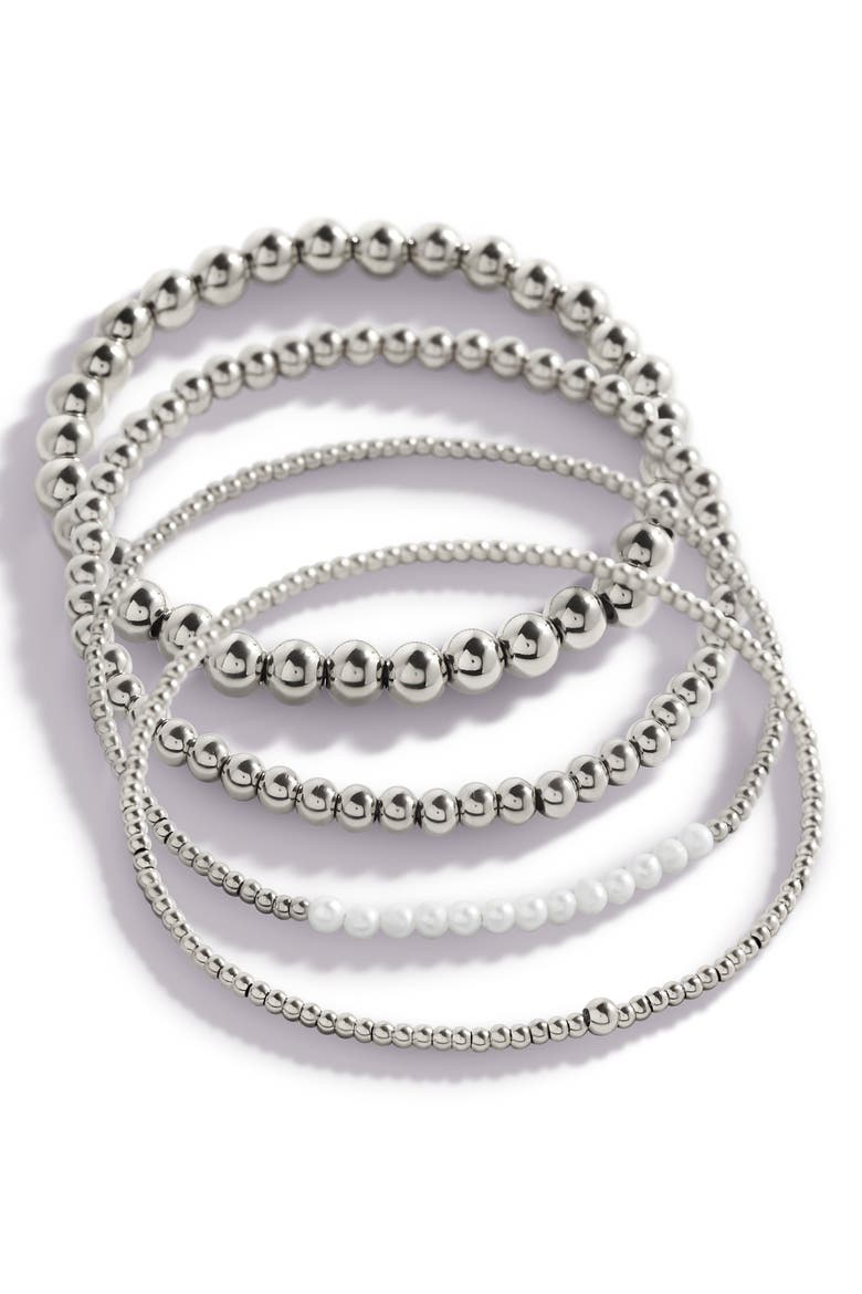 Everyday Pearl Bracelet Stacking Set, Main, color, Silver