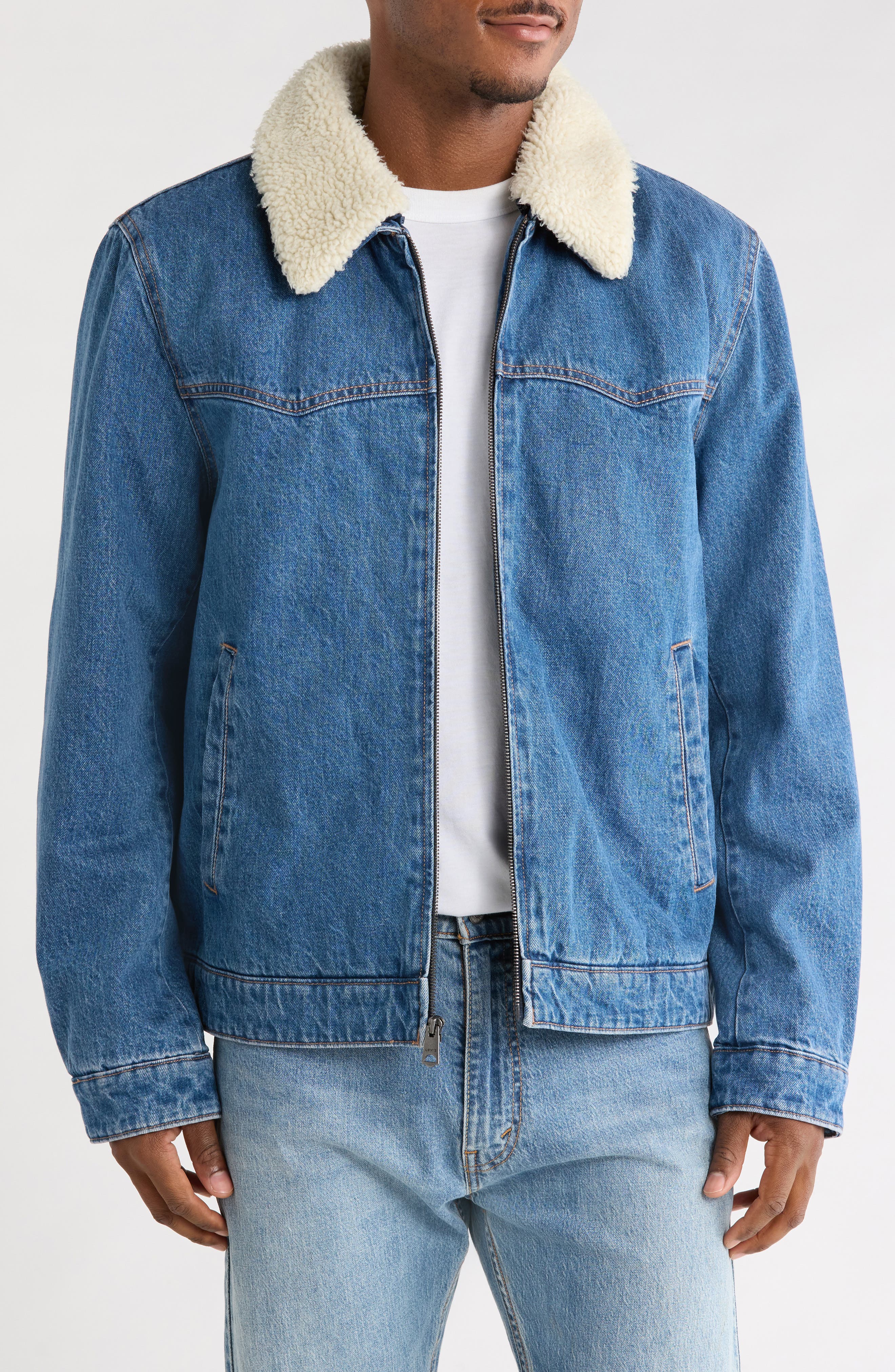 Western Faux Shearling Lined Denim Jacket