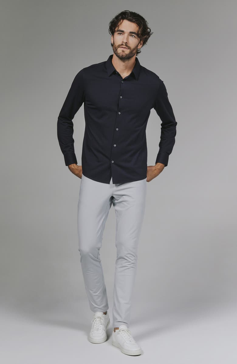 7 Diamonds Girona Solid Performance Button-Up Shirt, Alternate, color, Navy
