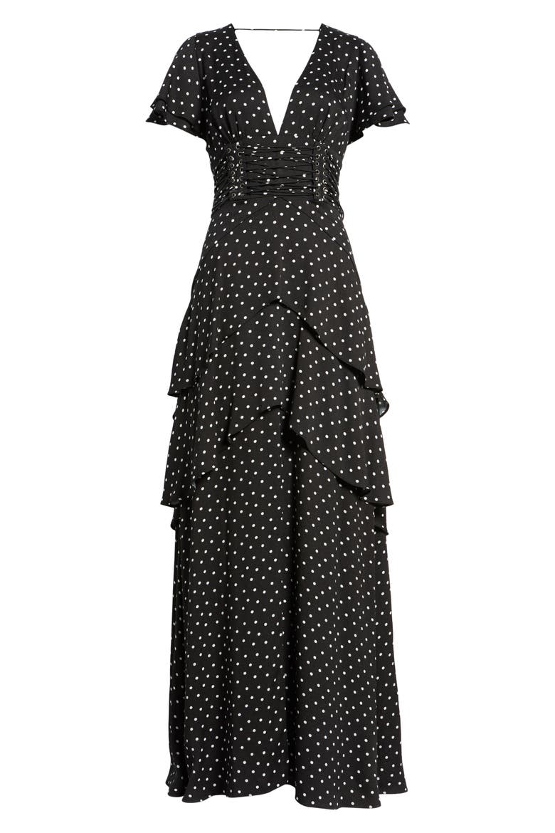 Micah Corset Maxi Dress, Alternate, color, NOIR POLKA DOT