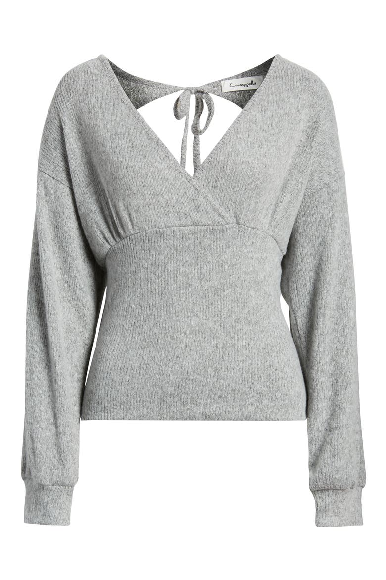 Empire Tie Back Rib Top, Alternate, color, HEATHER GRAY
